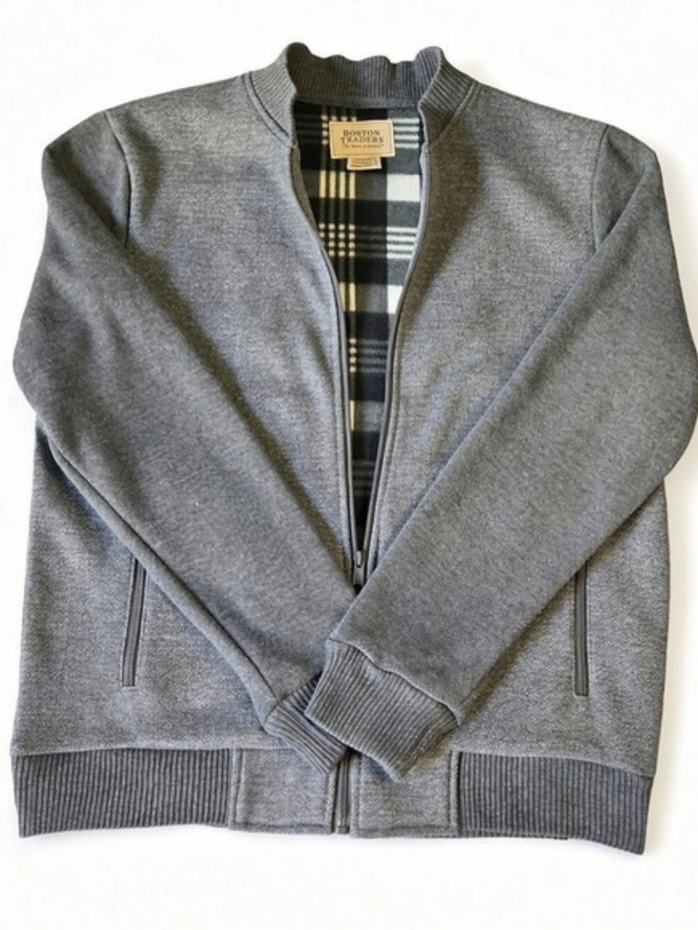 Boston Traders Men's Gray Plaid-Lined Bomber Jacket